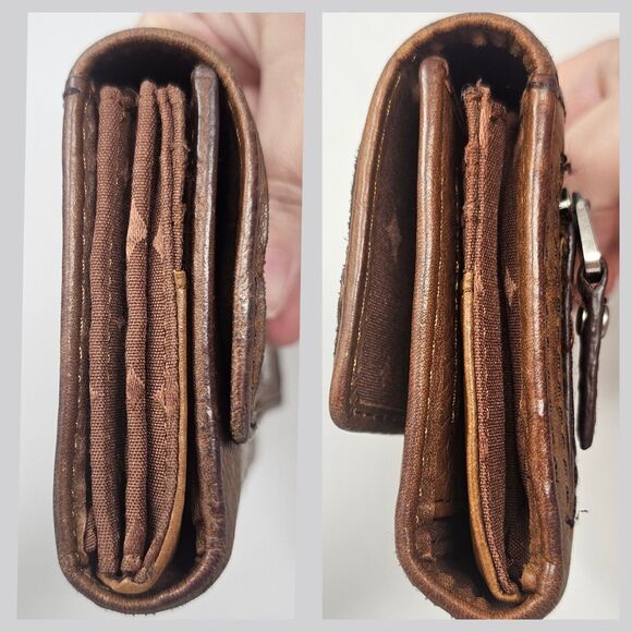 Fossil Vintage Maddox Marlow Leather Flap Clutch Wallet Chestnut Brown Trifold - Picture 12 of 14